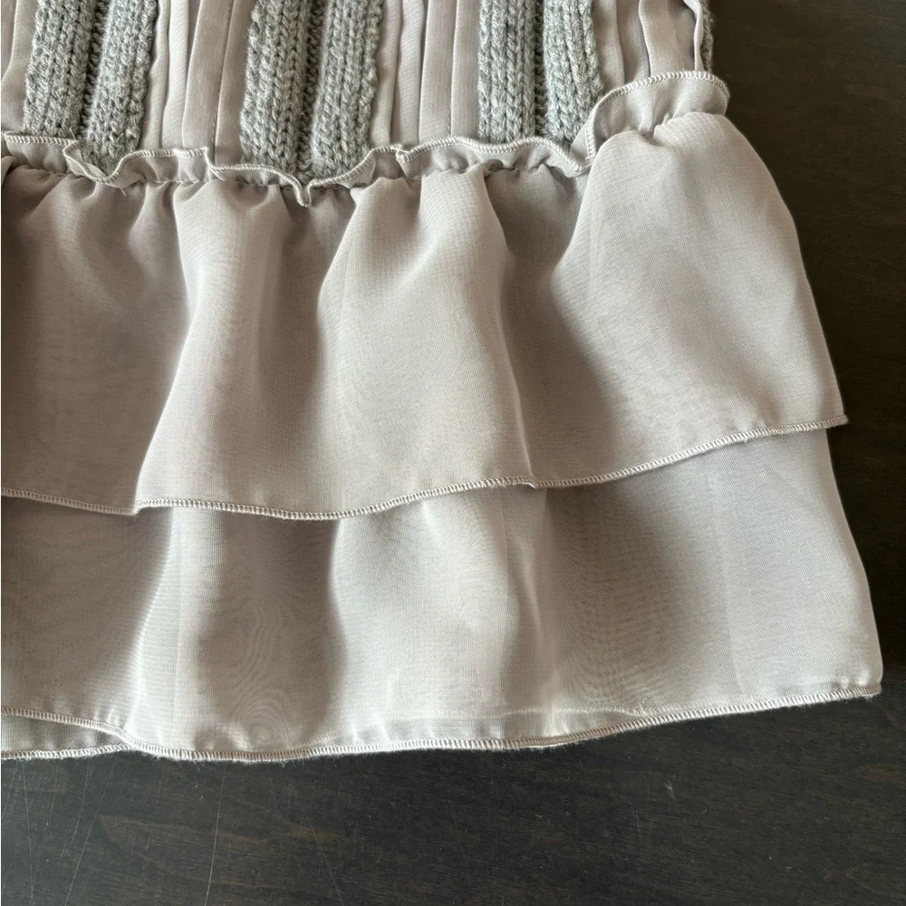 NWT Calvin Klein Sz S Y2K Knit Empire Tiered Chiffon Ruffle Midi Slip Dress - Picture 5 of 12